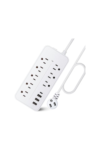 Moveevo Beyaz Abd Standart 8 Prizi 3 Usb + 1 Type-c 1.2m Kablolu Akıllı Çoklu Şarj Cihazı Fırtına Ve Aşırı Yük Korumalı