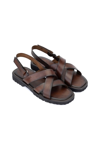 Sandals Factory Erkek Hakiki Deri Kahverengi Düz Sandalet 741 M7926 Erk Sndlt Y24 Brown Kahverengi