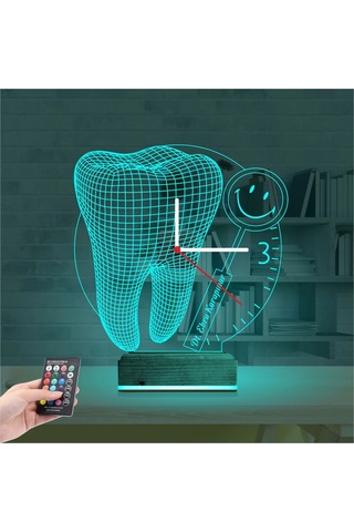 Luvivia Smile Diş Doktoru Dentist Kişiye Özel Saatli 3d Lamba - Masa Gece Lambası Şeffaf