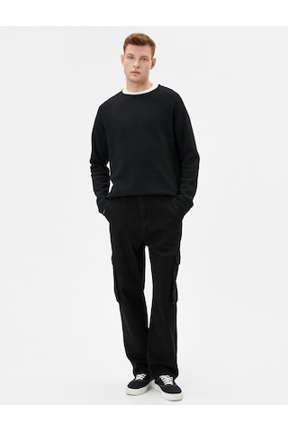 Koton Slim Fit Kazak Bisiklet Yaka Dokulu Uzun Kollu Siyah 4wam70104mk Siyah