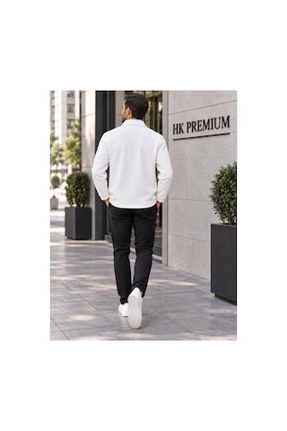 Hk Premium Erkek Gri Double Face Pike Gömlek Ceket Regular Fit, Çıtçıtlı, Uzun Kollu, Smart Casual Beyaz