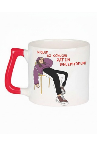 Komik Yazılı Kupa Bardak Az Konuş Zaten Dinlemiyorum Tasarım Seramik Kahve Kupası Kırmızı