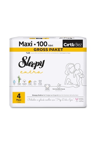 Sleepy Extra Günlük Aktivite Gross Paket Bebek Bezi 4 Numara Maxi 100 Adet