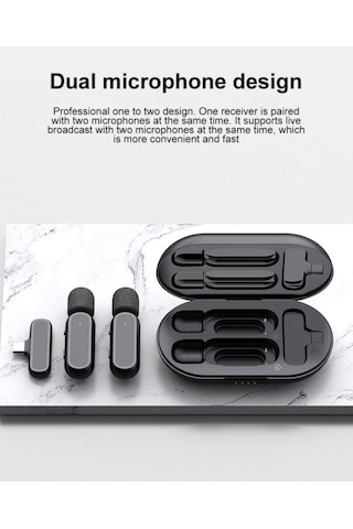 K60/k61 Kablosuz Yaka Mikrofonu Şarj Kutulu 2.4ghz Gürültü Azaltmalı Mini Mikrofon iPhone Uyumlu & Andr