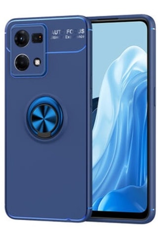 Oppo Reno 7 4g Kılıf Yüzüğü Stant Ve Araç Tutucu Olabilen Şık Esnek Premium Silikon Kapak Ryc/ravel Mavi