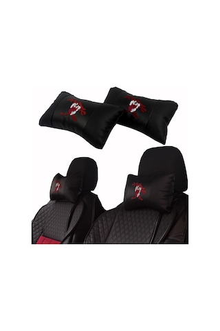 Tazmanya Araca Özel Nakışlı Oto Deri Boyun Yastığı