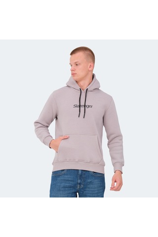 Slazenger OCTAVIA IN Erkek Kapüşonlu Cepli Taş Gri Sweatshirt