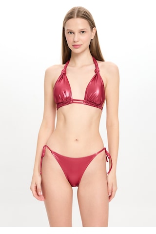 Toosalty Kadın Deri Görünümlü Çift Spagettili Geniş Üçgen Bikini Takımı 25sw019st Bordo