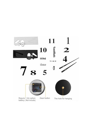 Yaleker 3d Stickerli Modern Sessiz Dıy Büyük Duvar Saati, Ev Ofis Dekoru, Kolay Kurulum, 70-120cm, Akrilik+eva+metal Malzeme Çok Renki