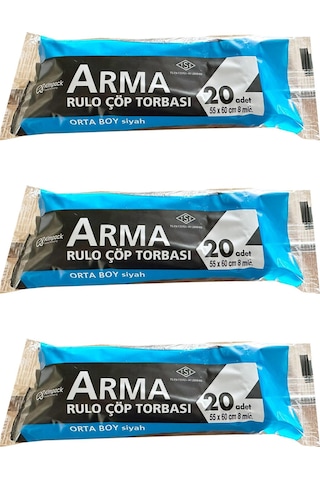 Arma Orta Boy Çöp Torbası Poşeti Siyah 30 L 3 x 20'li 55 x 60 CM