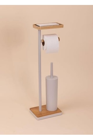 The Mia Bambu Tepsili Ve Fırçalı Tuvalet Kağıdı Standı Gri Glv0761 Gri