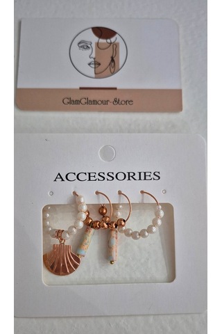 Rose Halka Varasit Taşlı Dörtlü Küpe Set Rose
