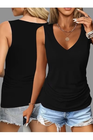 Butik İstanbul Kadın Askı Derin V Yakalı Viskon Bluz Siyah