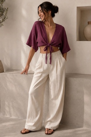 Bbbutikbasic Kadın Müslin Bağlamalı Bolero Bluz Oversize Salaş Yazlık Kimono Hırka My3535 Bordo