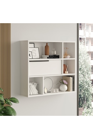 Yurudesign Ocean Duvar Rafı Kitaplık Kapaklı Beyaz On5-w