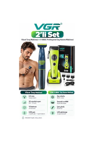 Vücut Tıraş Makinesi 0.5mm & V-880c Saç Kesme Makinesi - Hassas 2'li Bakım Seti Vücut Tıraş Makinesi 0.5mm & V-880c Saç Kesme Makinesi - Hassas 2'li Bakım Seti