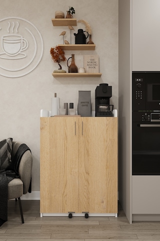 Asra Trend MK-09 %100 MDF 80x102 cm Çok Amaçlı Mutfak Kiler Dolabı Kapak İçi Raflı Kahve Köşesi Beyaz Karina