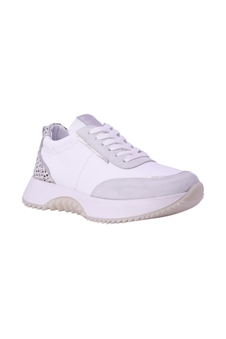 Hobby Ayakkabı Hobby Kadın Hakiki Deri Leopar Detaylı Kalın Tabanlı Sneaker Ayak Beyaz