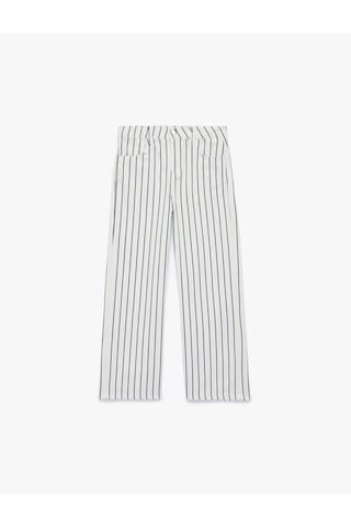 Koton Pamuklu Cepli Geniş Paça Çizgili Denim Pantolon Lacivert Çizgili 6skg40009ad 7s2