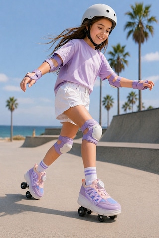 Muggo Skate Çocuk Işıklı Patenli Tekerlekli Sneaker Spor Ayakkabı Lila
