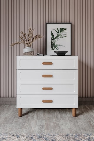 Flora Bohem Serisi 4 Çekmeceli Şifonyer Mdf Mebran Kapaklı Beyaz 90x90
