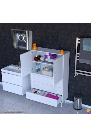 Modilayn İlkim 90 X 138 X 32,5 Cm' Lik Kapak İçi Çift Raflı Ve 3 Çekmeceli Düzen Harikası Dolap Beyaz