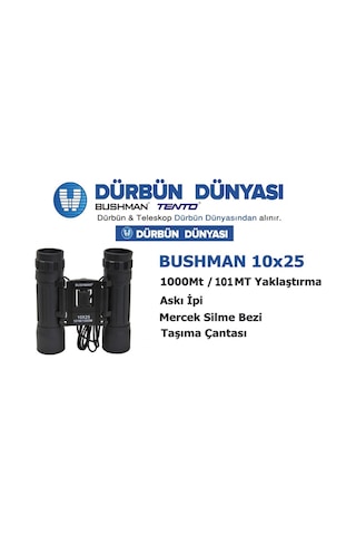 Bushman 10x25 Çift Gözlü Dürbün Siyah