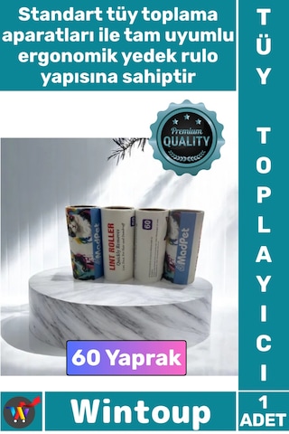 Tüytoplama Evcil Hayvan Kedi Köpek Kıl Toz Temizleme Yapışkanlı 60 Yaprak Tüy Toplama Yedek Rulosu