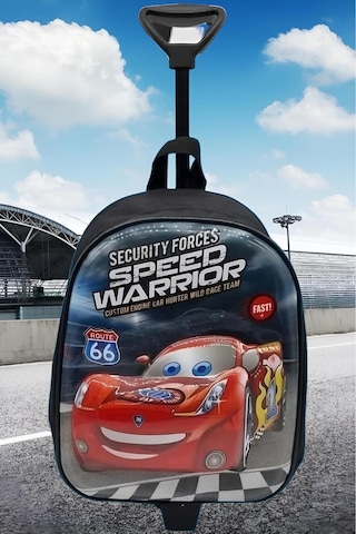 Tezzgelsin Anaokulu Çocuk Action Cars Yarış Araba 5d Baskılı Çekçekli Tekerli Kreş Okul Çantası Sırt Çantası Kirmizi