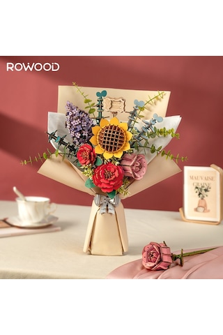 Rowood Tw01h Çiçek Buketi Wooden Flower Bouquet Dıy Minyatür Maket Model Seti Ahşap 3d Wooden Puzzle 3d Model Kit Detaylı Dekoratif Hobi Seti Ahşap Maket