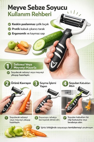 Profesyonel Paslanmaz Çelik Sebze Meyve Soyucu Ergonomik Tutma Saplı Kaymaz Kabuk Soyacağı Patates H Sku: Smgstk25ca56d7c3 0.2mm Kenar Kalınlığı