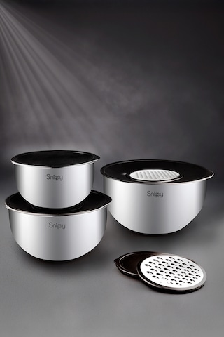 Snippy Inoxa - 9 Parça Rendeli Paslanmaz Çelik Karıştırma Kabı