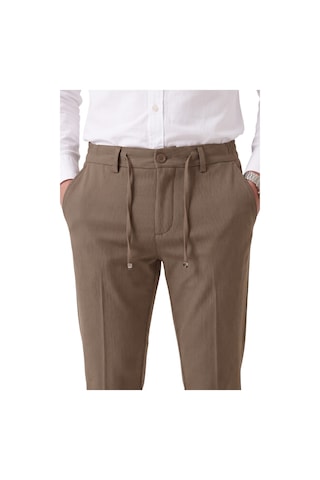 Rizzup Erkek Slim Fit Çizgili Kahve Kumaş Pantolon İpli Esnek Bel Likralı Spor Pantolon 2700240