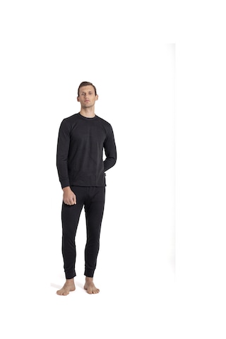 Oıl Company Unisex Çift Katlı Hafif Esnek Nefes Alabilir Örme Kumaş Termal İçlik Set Alt Üst Takım Siyah-01
