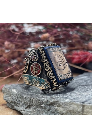 925 Ayar Gümüş Hasbi Allah Yazılı Büyük Kasa Usta İşi Erkek Yüzük Gümüş