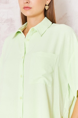 Kadın Yeşil Bol Kesim Kısa Kollu Gömlek Dm9005 Yeşil