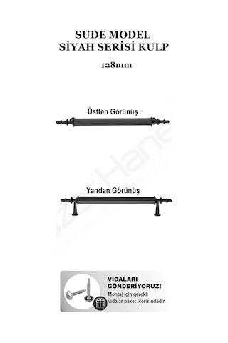 Sude Model Siyah Serisi Lüks Mobilya Kulpu 128 Mm - 160 Mm - 224 Mm Seçenekli, Seçtiğiniz Ebat 2 Adet Gelir Siyah 128mm