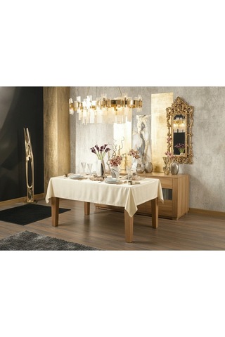 Kristal Monoray Kumaş Bej Sofra Takımı 8 Kişilik 160x220 Cm 17prç. - 728 Bej