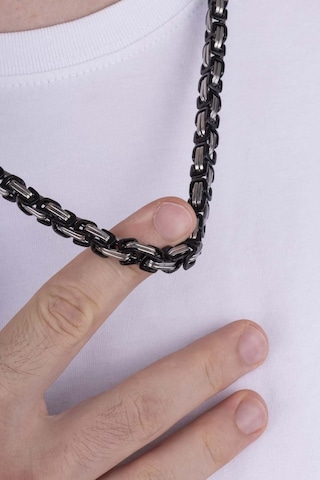 Gümüş Pazarım Çift Renkli Siyah Geçişli Çelik Erkek Kral Zincir Kolye Çok renkli