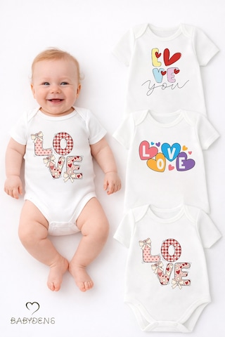 Babyden's 3 Lü Bebek Body Seti %100 Pamuk Sevimli Ayıcık Baskılı Kısa Kollu Çıtçıtlı Zıbın Unisex Beyaz