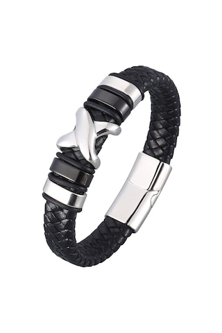 Trend Deri Bileklik Erkek Siyah Örgülü Bileklikler Erkek Takı Parti Hediyesi Paslanmaz Çelik Tokalı Bilezikler Siyah
