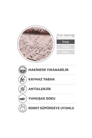 Venüs Kaymaz Tabanlı Bej Vizon Iskandinav Desenli Yumuşak Halı Pamuk Dokuma, Salon & Mutfak Kilim Bej