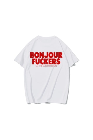 Brz Collectıon Brz Collection Unisex Oversize Bonjour Fuckers T-shirt Beyaz
