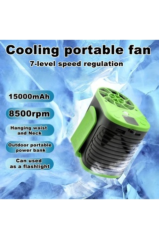 Motion003 15000mah Gri Pil Güç Bankası Taşınabilir Bel Fanı Usb Şarjlı Dış Mekan Soğutma Fanı 7 Hız Ayarı