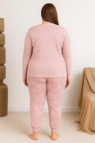 Pemilo Kadın Büyük Beden 0250 Raporlu Pijama Takımı GÜL KURUSU