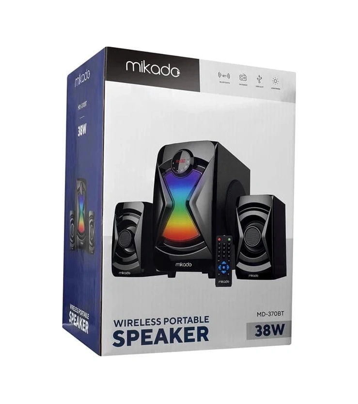 Mikado Md-370bt 38w Siyah Bt/aux/usb/fm/led Işıklı Multimedia Speaker 2+1 Ses Sistemi