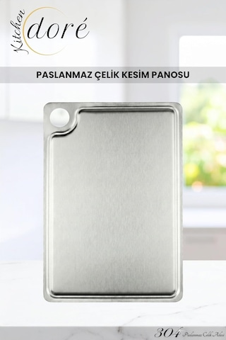Paslanmaz Çelik Kesme Tahtası, 304 Çelik, Antibakteriyel Yüzey, Kaydırmaz Taban Sistemi, Özel K Gümüş