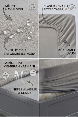 Formeya Gri Mikro Fitted Sıvı Geçirmez Yatak Koruyucu Alez