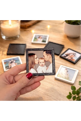 8 Adet Siyah Çerçeveli Fotoğraf Baskılı Mıknatıslı Magnet 6x6 Cm Kişiye Özel
