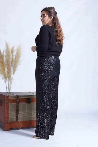 Moda Berray 4024 Siyah Payetli Büyük Beden Pantolon Siyah
